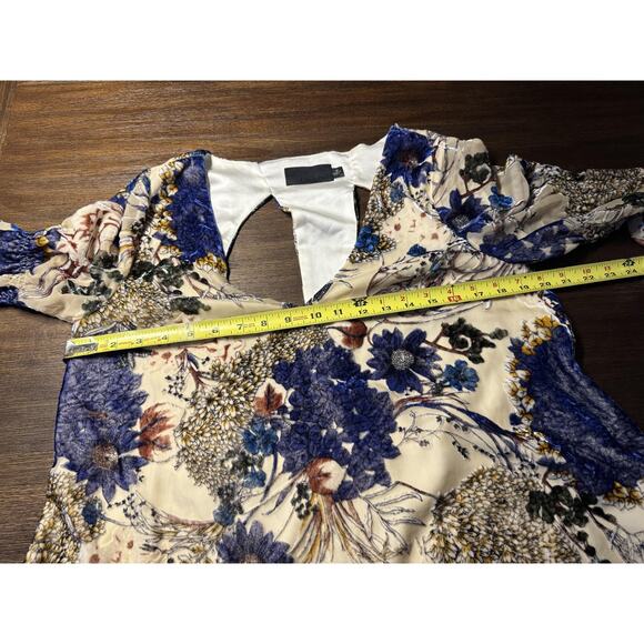 Line & Dot Mini Dress Blue Floral Bell Sleeve Fall Anthropologie M - Picture 7 of 13